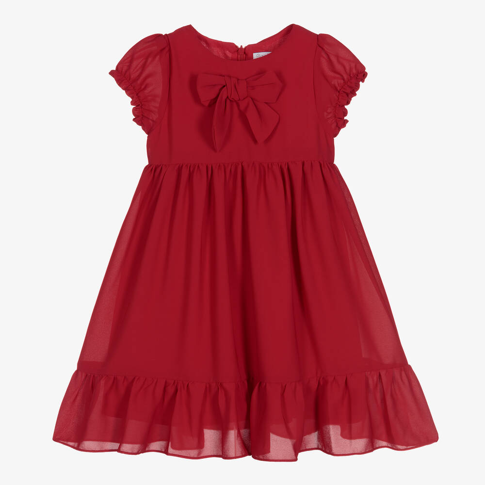 Patachou - Girls Red Crêpe Bow Dress | Childrensalon