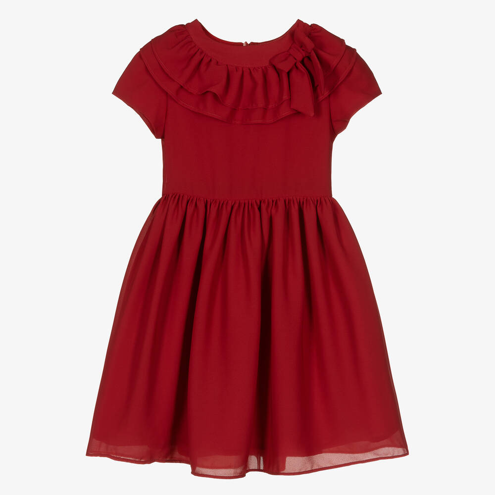 Patachou - Girls Red Crêpe Chiffon Dress | Childrensalon