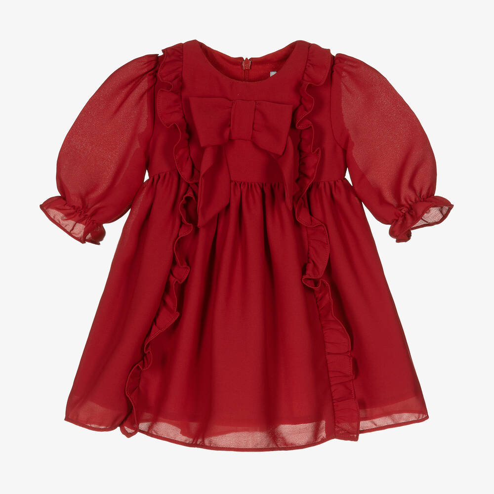 Patachou - Girls Red Crêpe Chiffon Dress | Childrensalon