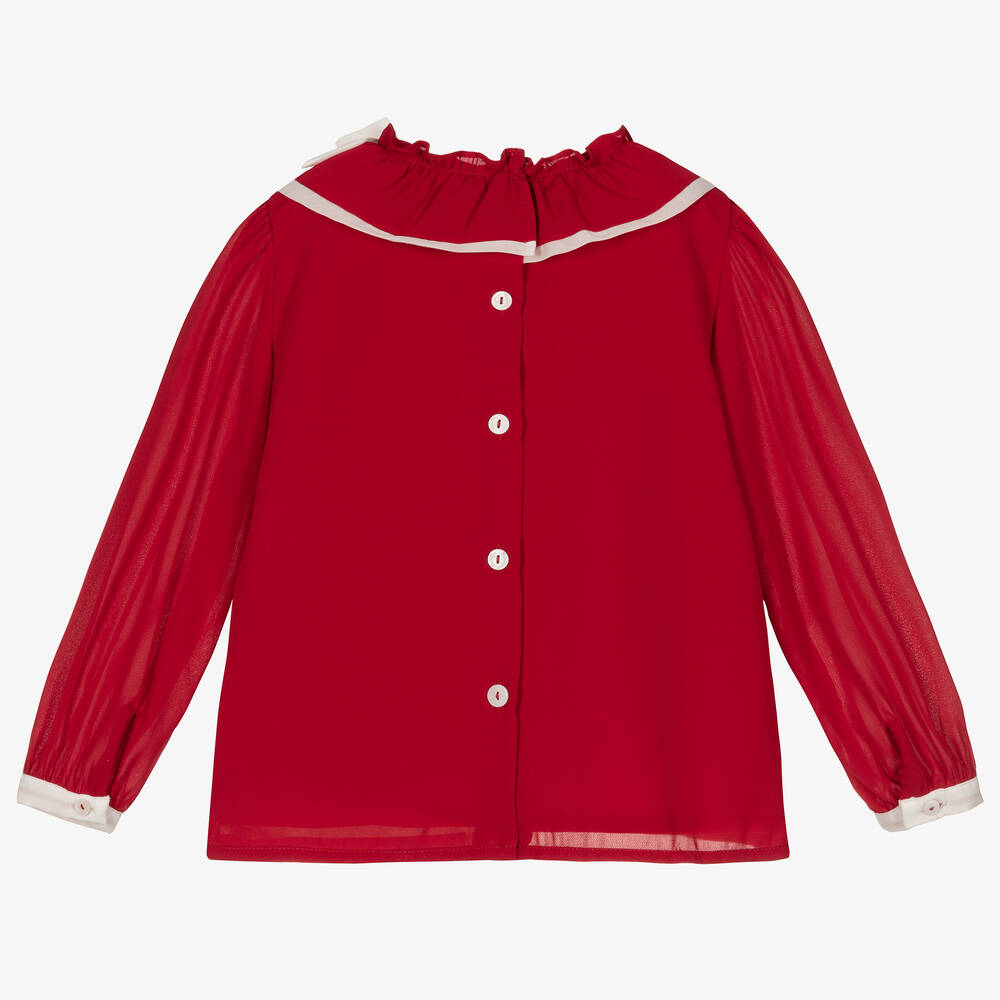باتاشو-Girls Red Crêpe Twill Blouse | Childrensalon Outlet