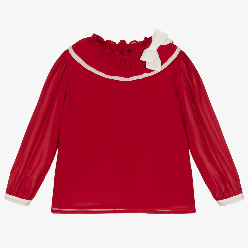 Patachou - Girls Red Crêpe Twill Blouse | Childrensalon