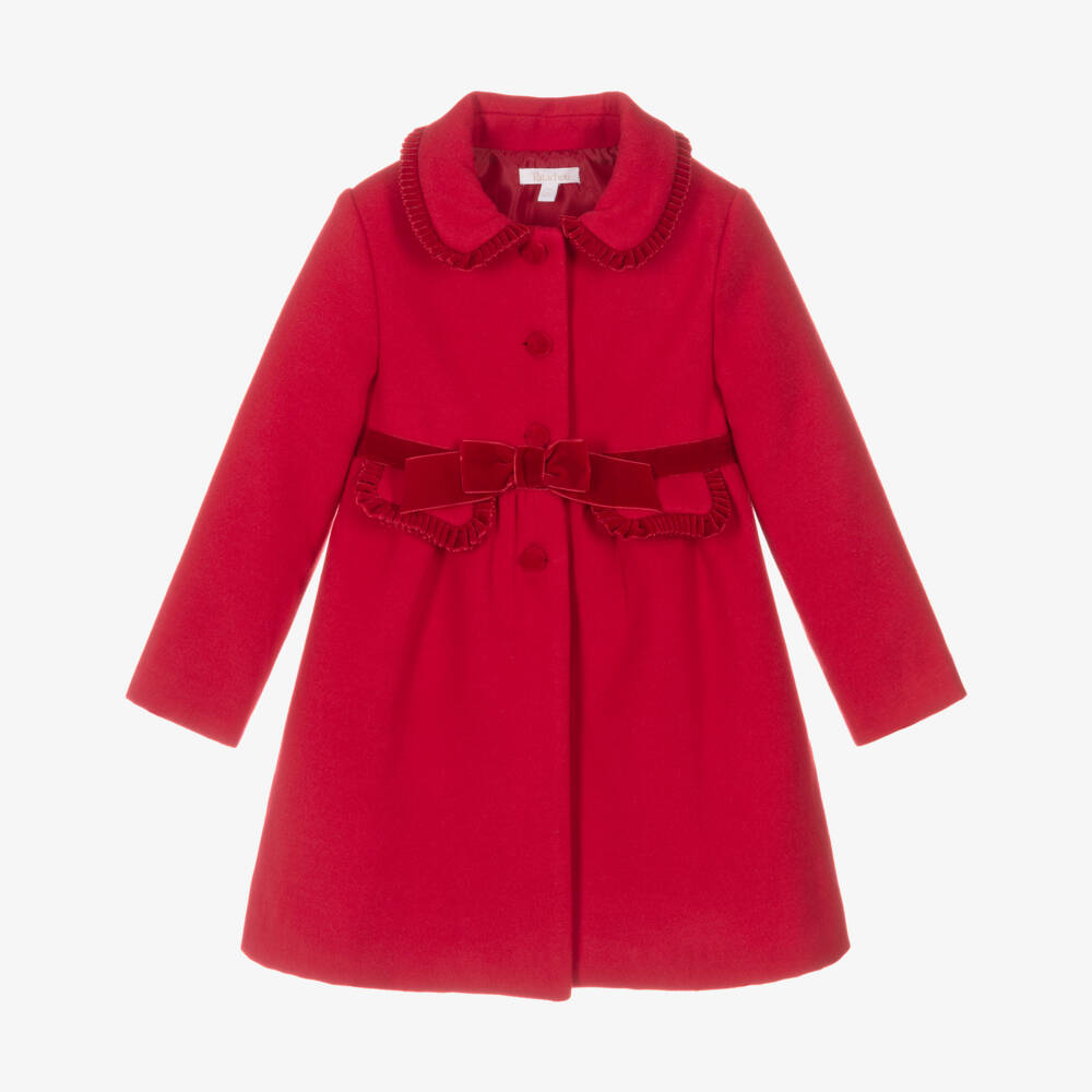 Patachou-Girls Red Felted & Velvet Ruffle Coat | Childrensalon Outlet
