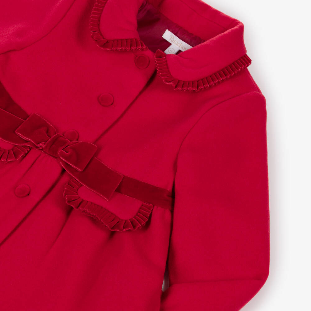 Patachou-Girls Red Felted & Velvet Ruffle Coat | Childrensalon Outlet