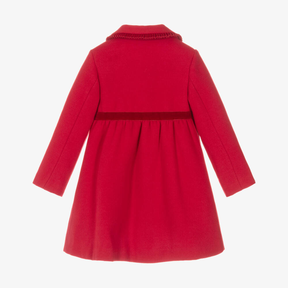 Patachou-Girls Red Felted & Velvet Ruffle Coat | Childrensalon Outlet