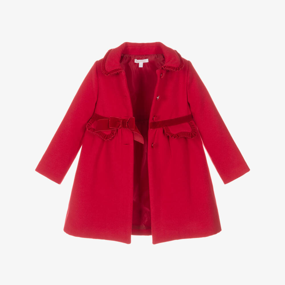 Patachou-Girls Red Felted & Velvet Ruffle Coat | Childrensalon Outlet