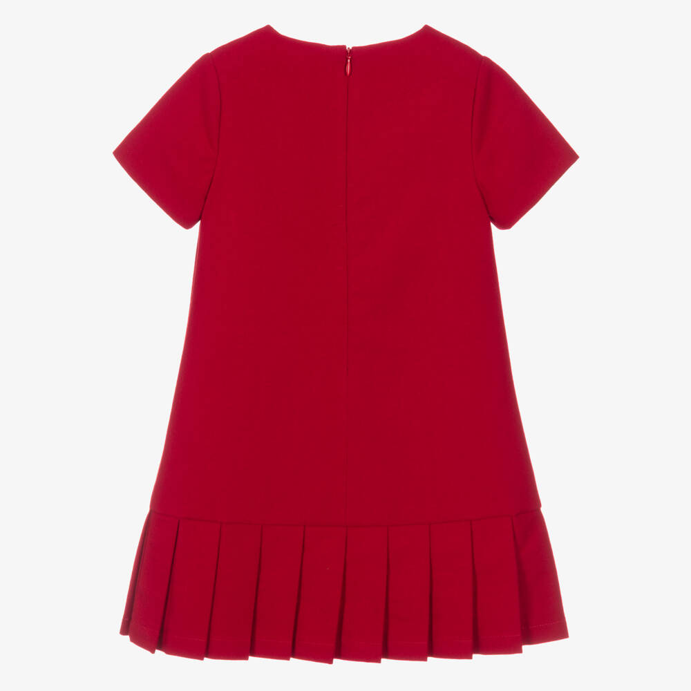 Patachou-Girls Red Flannel Dress with Bouclé Ribbon Trim | Childrensalon Outlet