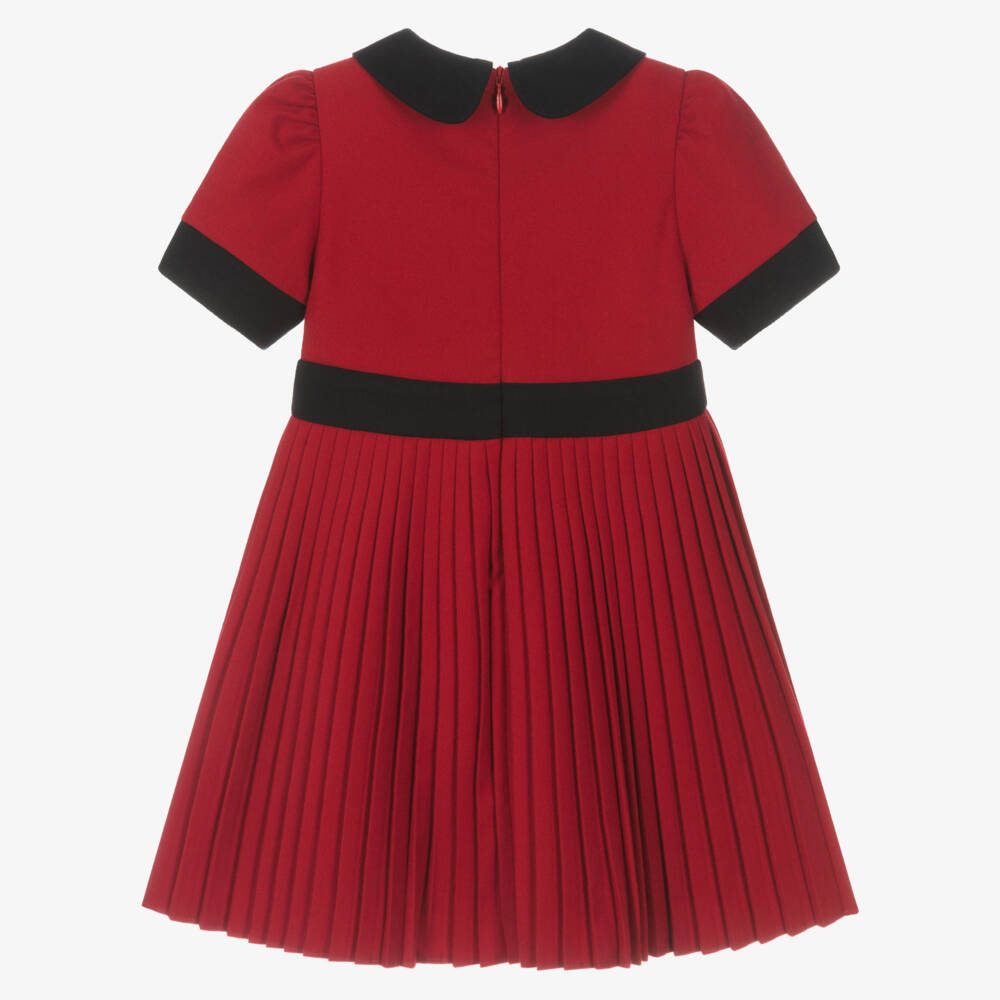 Patachou-Girls Red Flannel Dress with Navy Blue Trim | Childrensalon Outlet