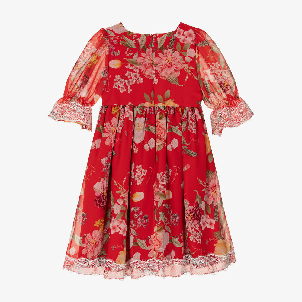 Patachou-فستان شيفون لون أحمر بطبعة ورود | Childrensalon Outlet