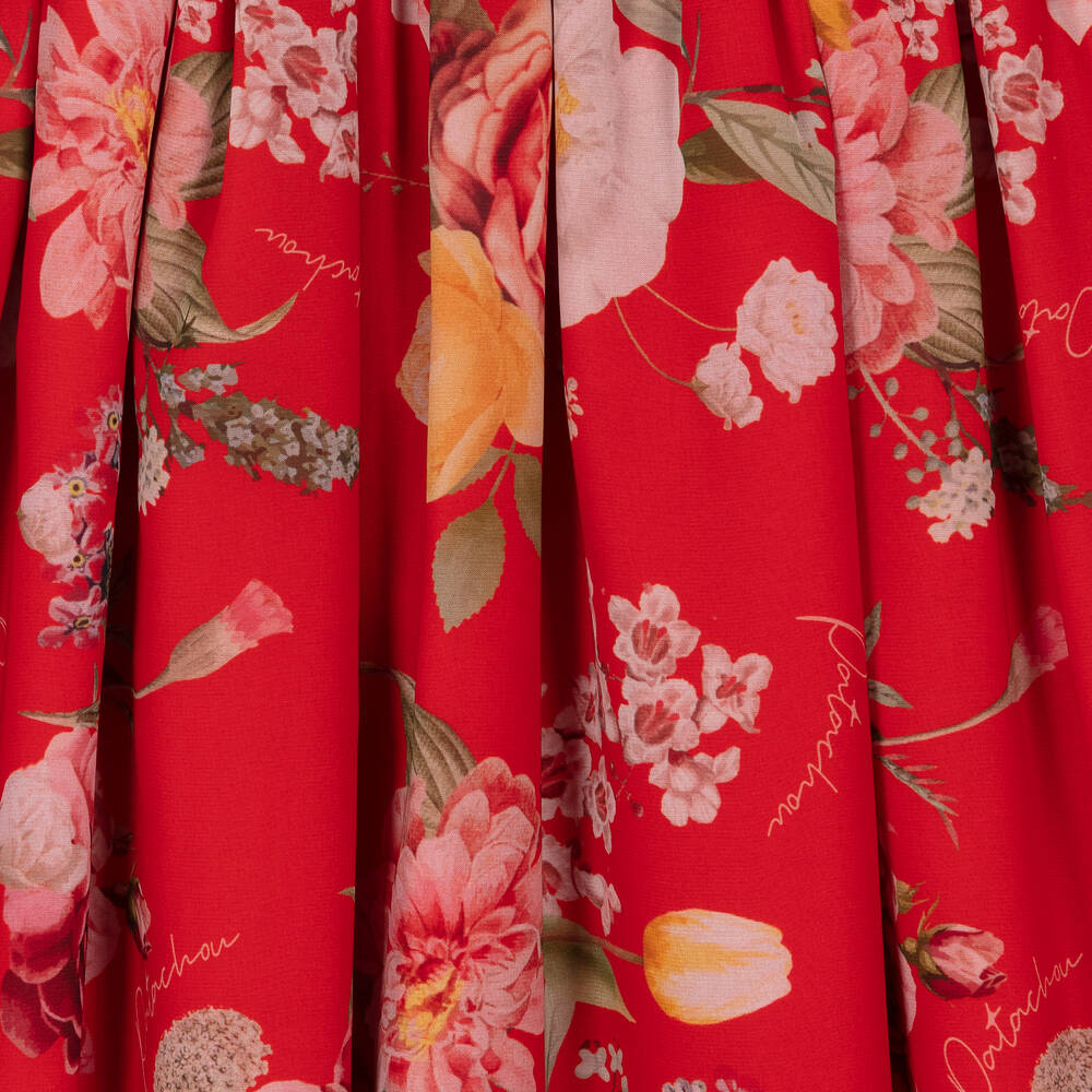 Patachou-فستان شيفون لون أحمر بطبعة ورود | Childrensalon Outlet