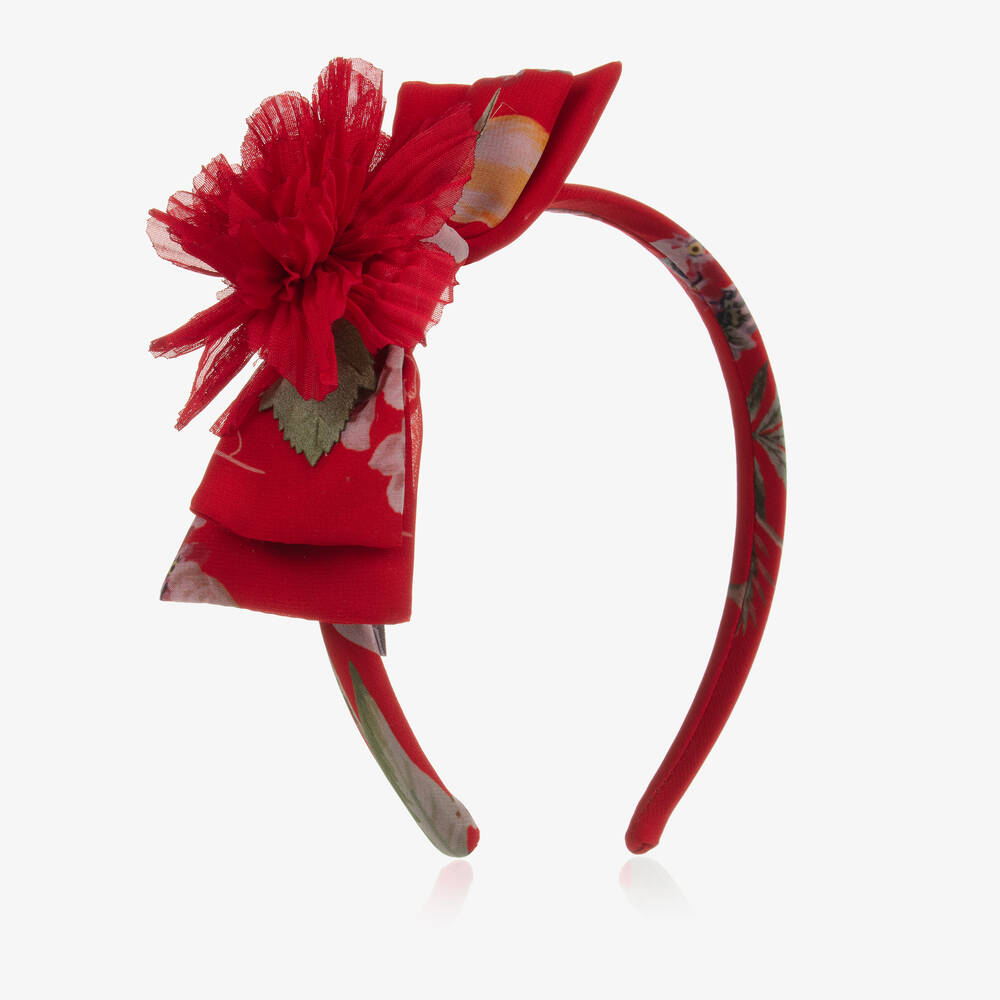 Patachou - Girls Red Floral Chiffon Hairband | Childrensalon