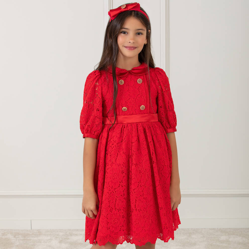 Patachou-Girls Red Floral Lace Dress | Childrensalon Outlet