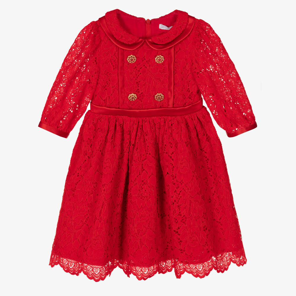 Patachou - Rotes Kleid mit Blumenspitze (M) | Childrensalon