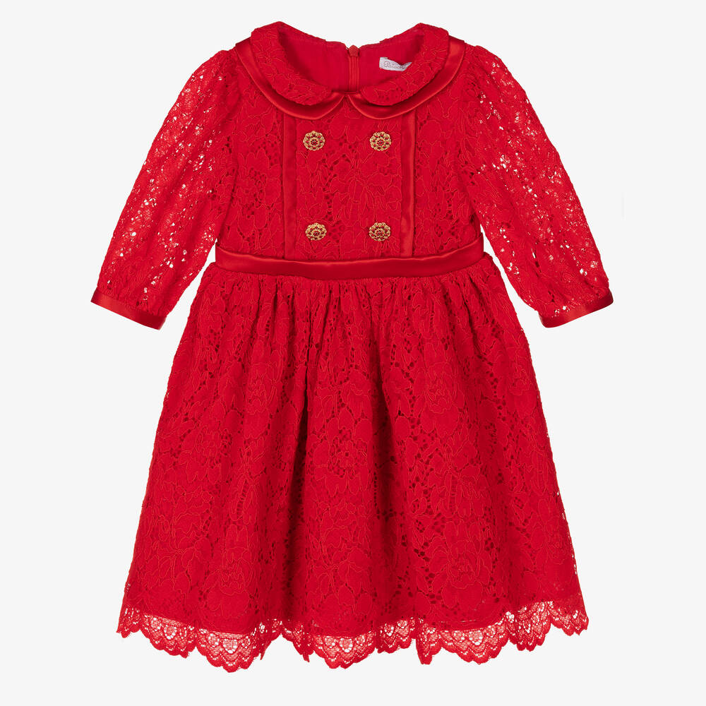 Patachou - Robe rouge dentelle à fleurs fille | Childrensalon