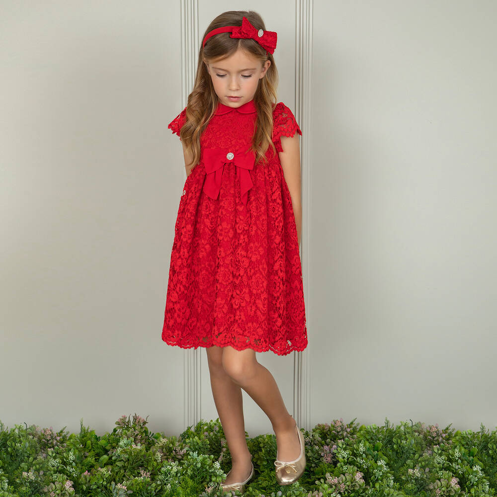 Patachou Girls Red Floral Lace Dress