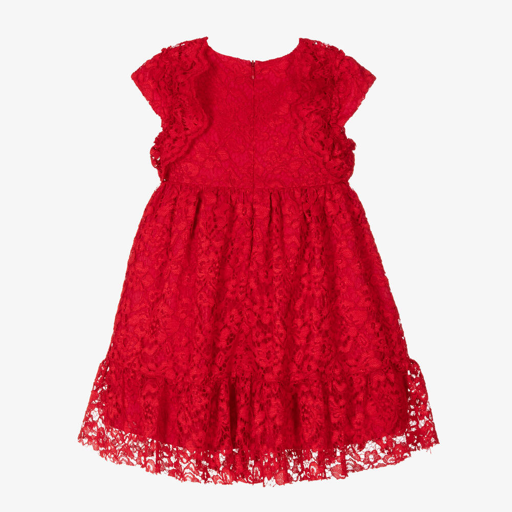 Patachou-Girls Red Floral Lace Dress | Childrensalon Outlet
