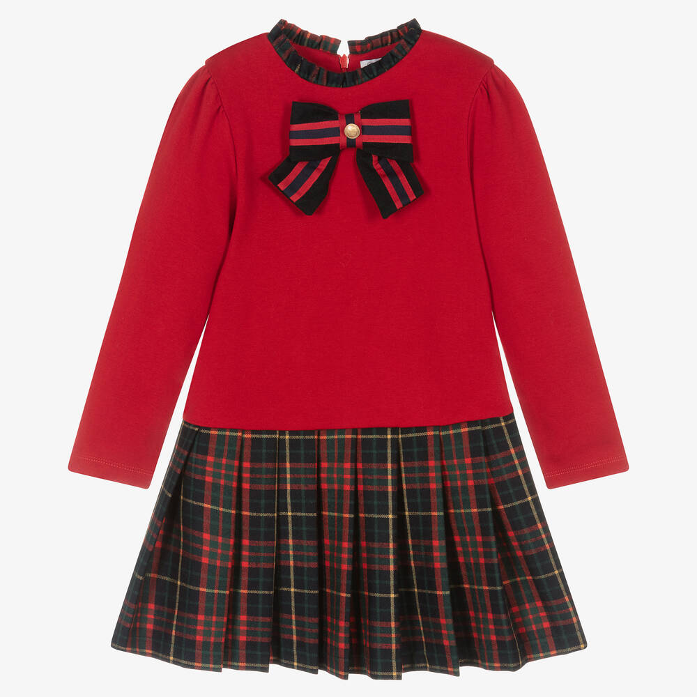 Patachou - Красное платье из джерси с юбкой в клетку | Childrensalon