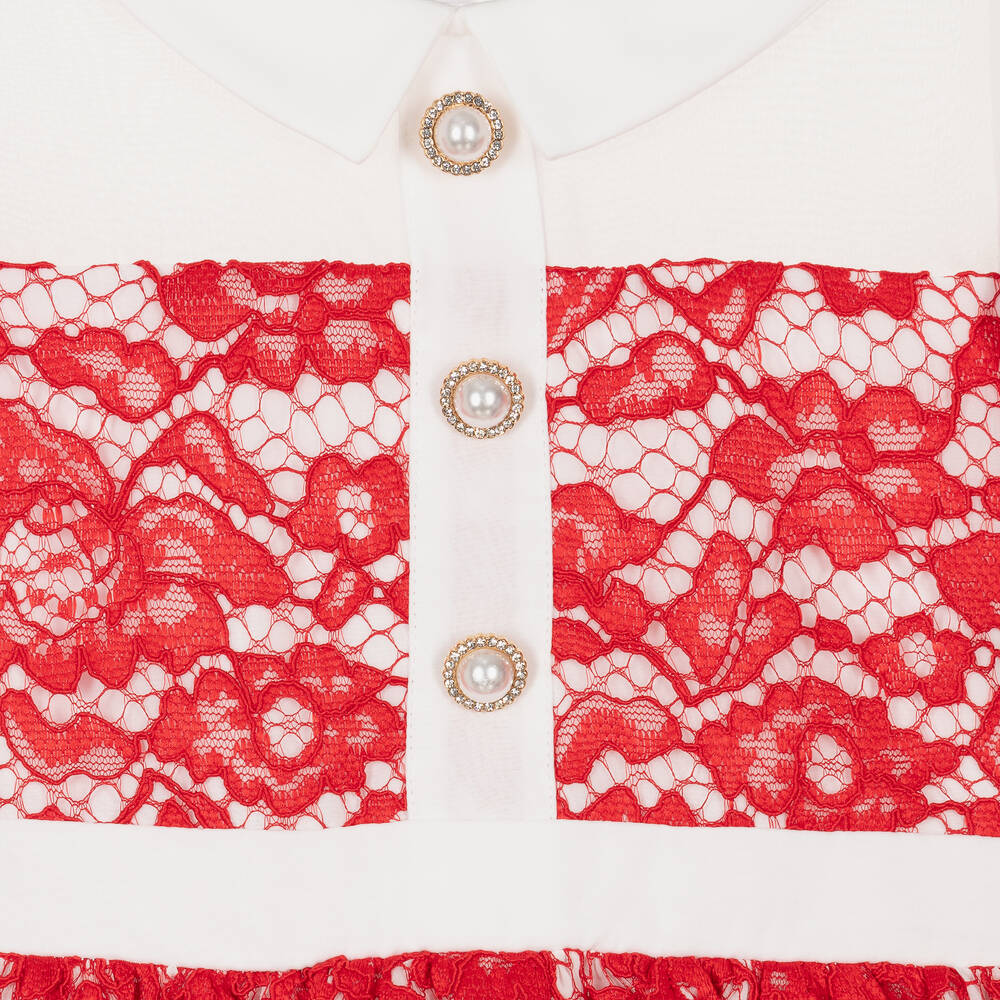 Patachou-Girls Red Lace & Chiffon Dress | Childrensalon Outlet