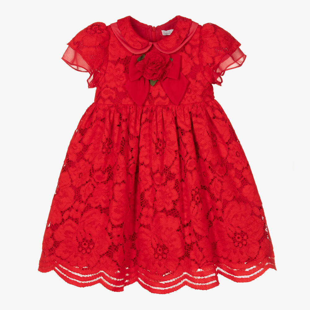 Patachou - Rotes Spitzenkleid mit Chiffonblume | Childrensalon