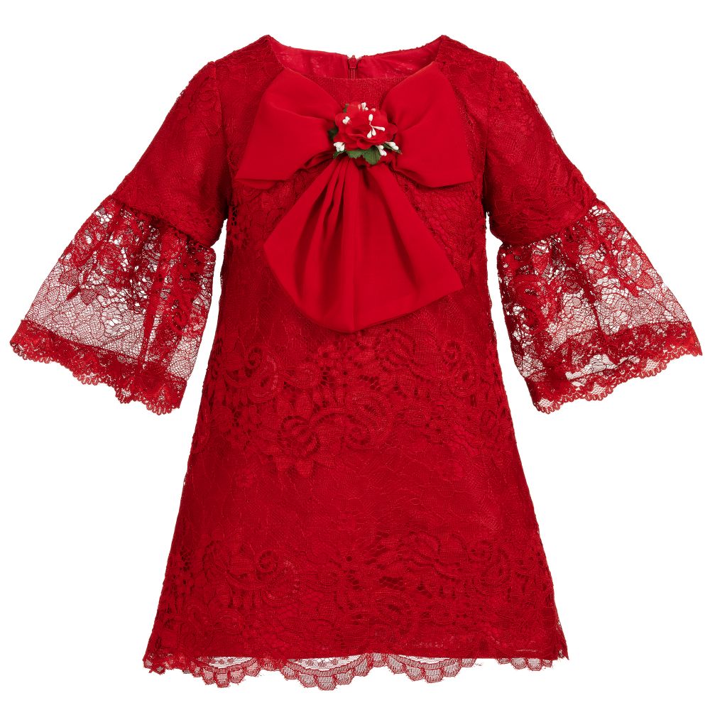 Masala Kids Girls' Little Jolie Crewel Dress Red
