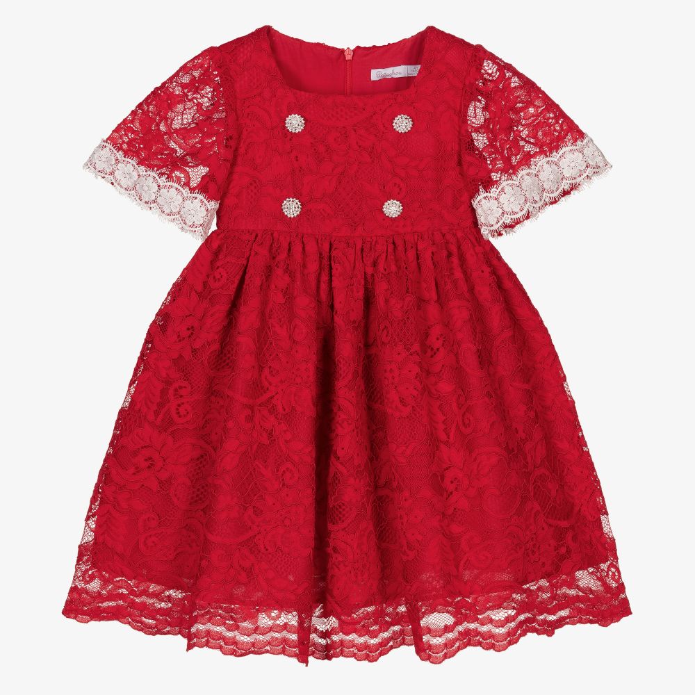 Patachou - Robe rouge à dentelle Fille | Childrensalon