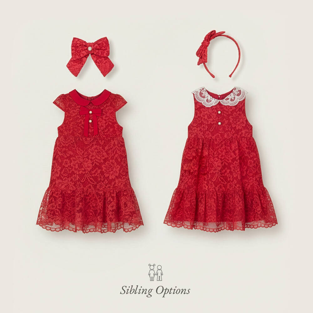 Patachou-Girls Red Lace Dress with Chiffon Bow | Childrensalon Outlet