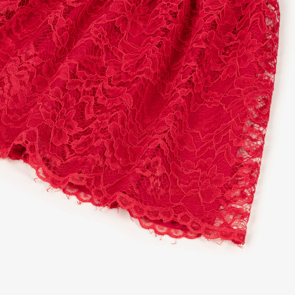 Patachou-Girls Red Lace Dress with Chiffon Bow | Childrensalon Outlet