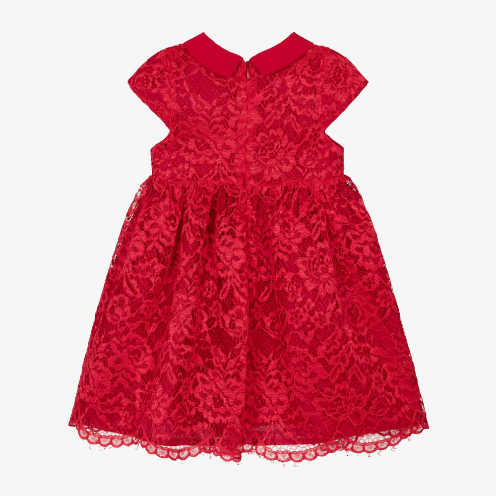 Patachou-Girls Red Lace Dress with Chiffon Bow | Childrensalon Outlet