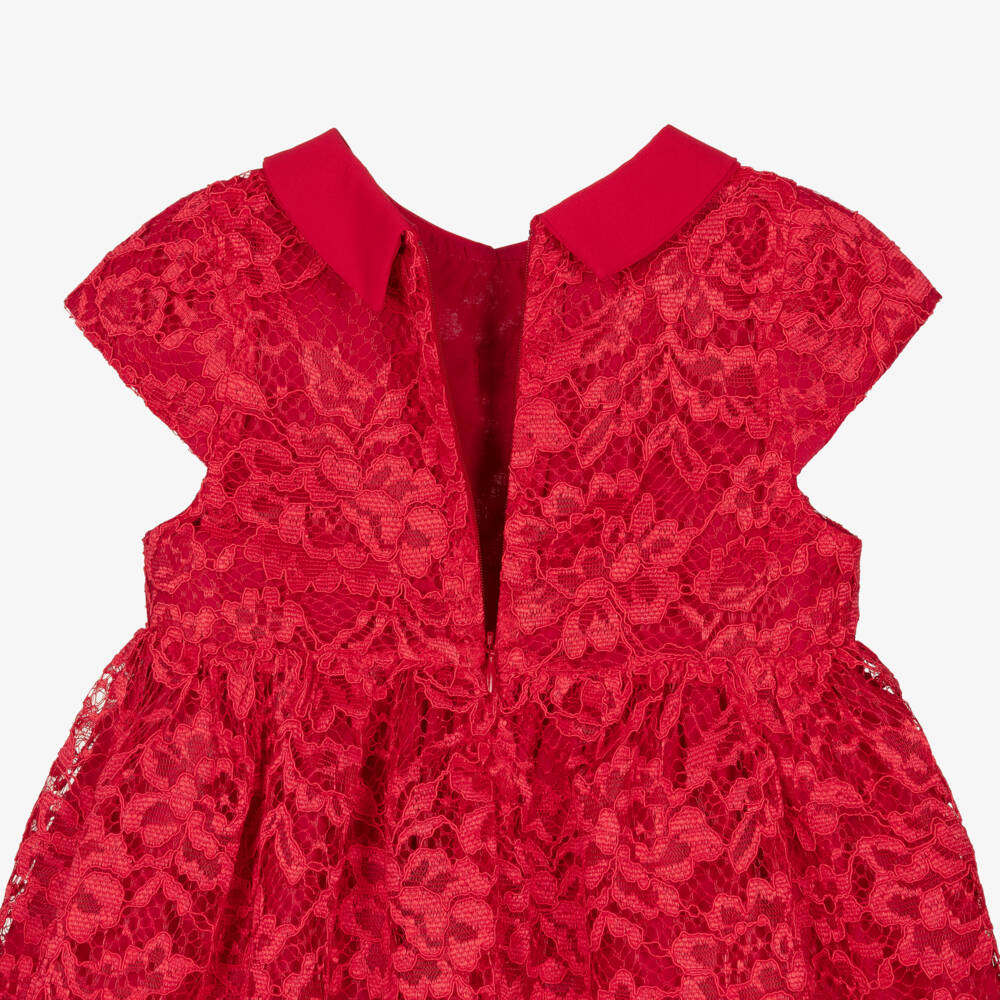 Patachou-Girls Red Lace Dress with Chiffon Bow | Childrensalon Outlet