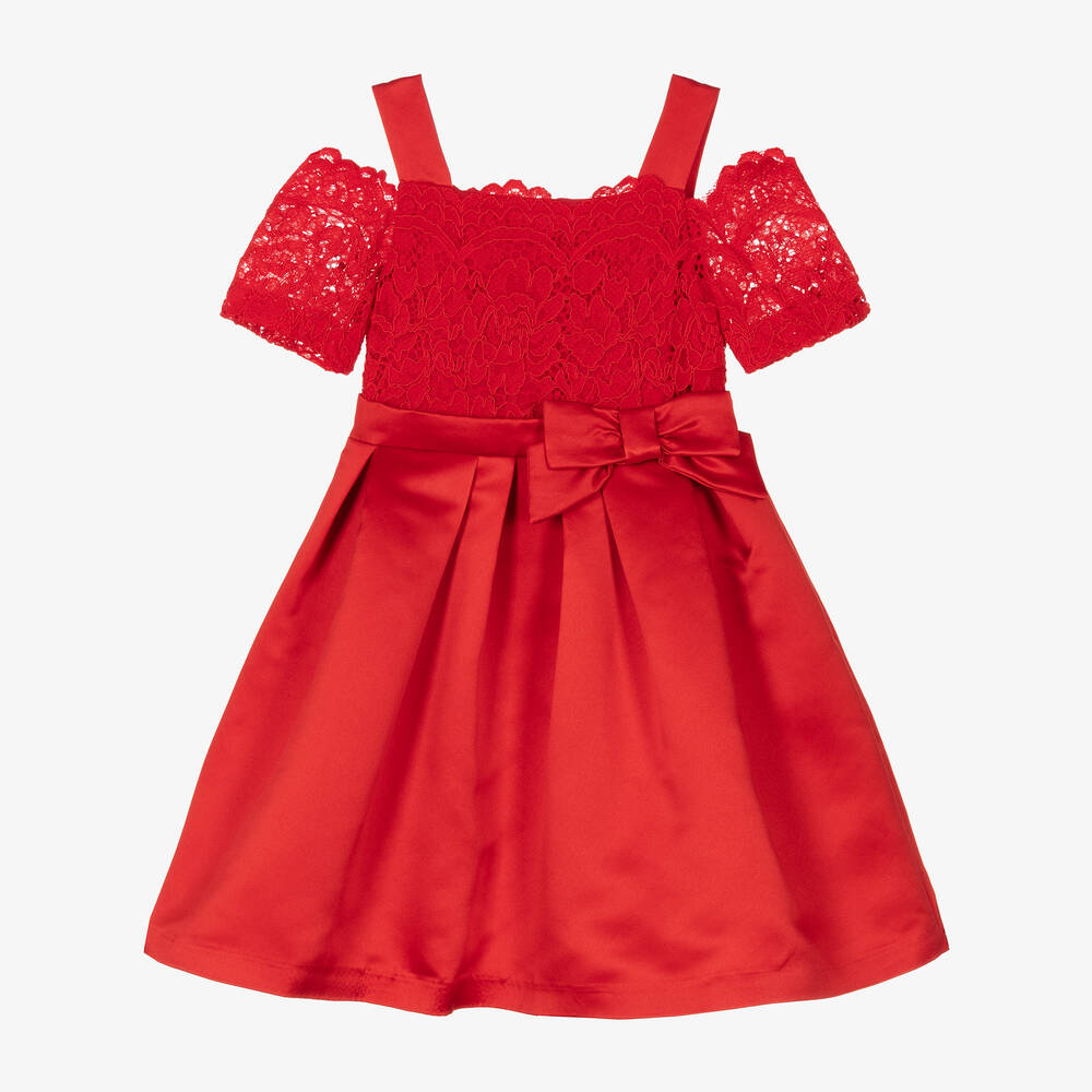 Patachou - Rotes Kleid mit Spitze und Satin | Childrensalon