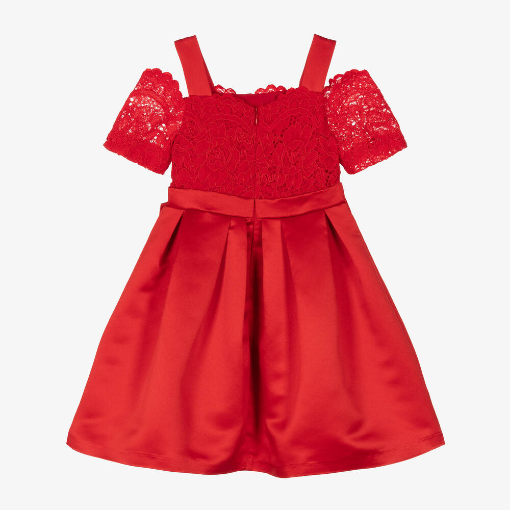 Patachou-Красное атласное платье с кружевом | Childrensalon Outlet