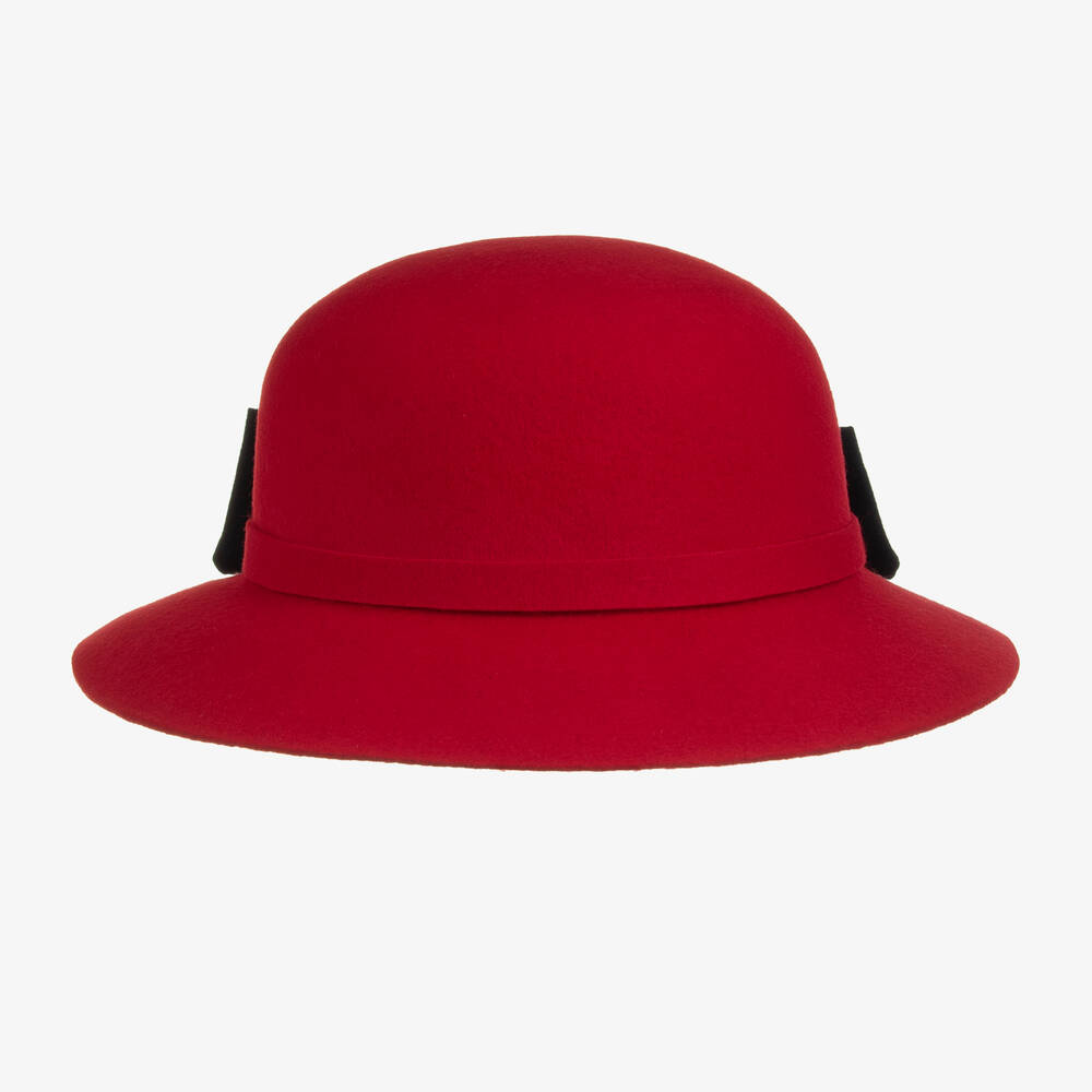 Patachou-Girls Red & Navy Blue Bow Wool Hat | Childrensalon Outlet