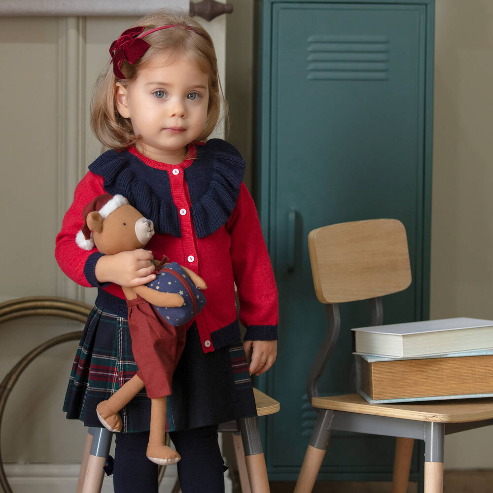 Patachou-Girls Red & Navy Blue Cardigan | Childrensalon Outlet