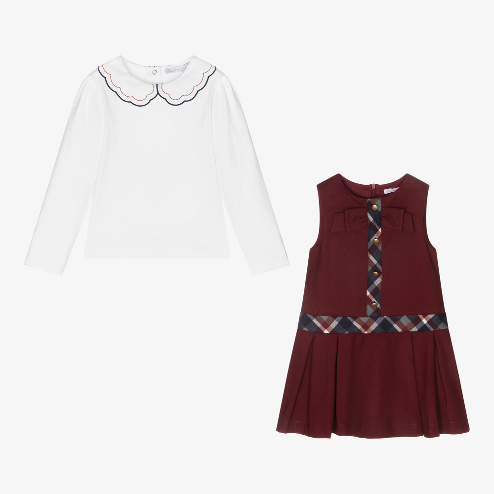 Patachou-Girls Red Pinafore Dress Set  | Childrensalon Outlet
