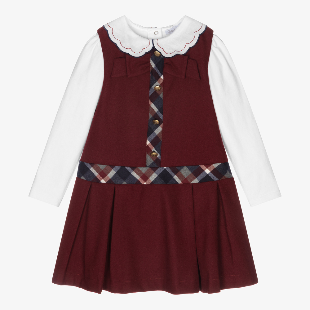 Girls red pinafore dress clearance