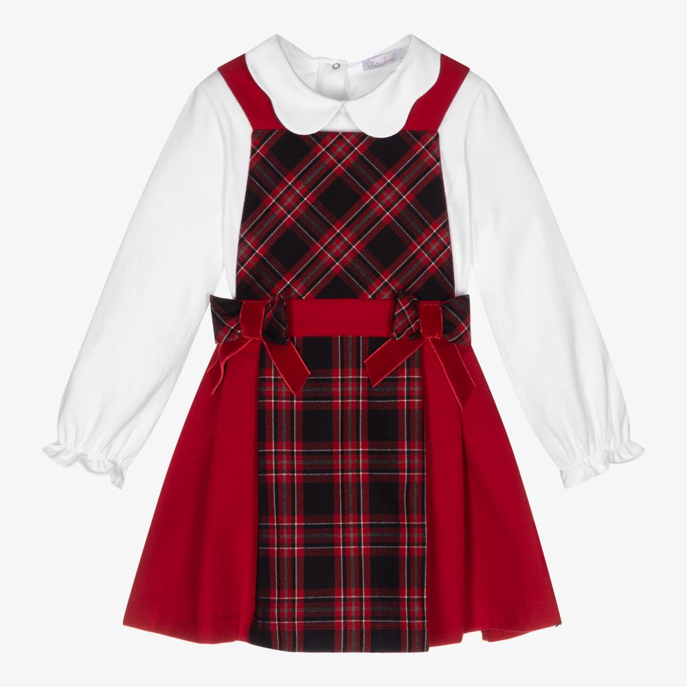 Girls red online pinafore dress