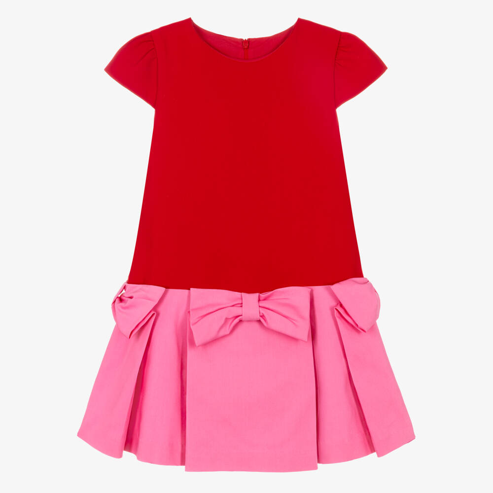 Patachou-Платье для девочек красное и розовое с лентами | Childrensalon Outlet
