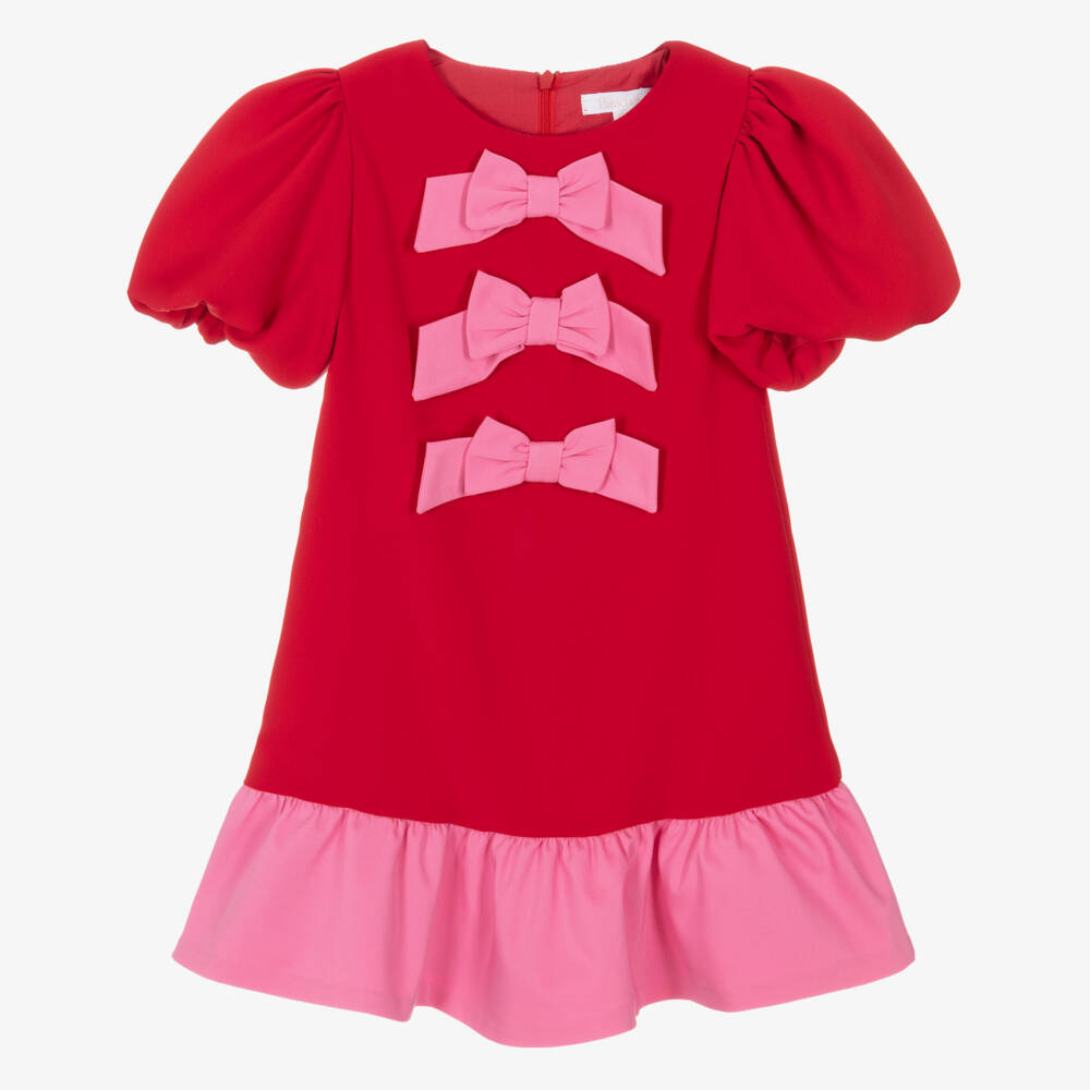 Patachou-Girls Red & Pink Dress With Bows & Ruffle Hem | Childrensalon Outlet
