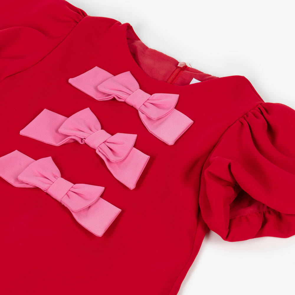 Patachou-Girls Red & Pink Dress With Bows & Ruffle Hem | Childrensalon Outlet