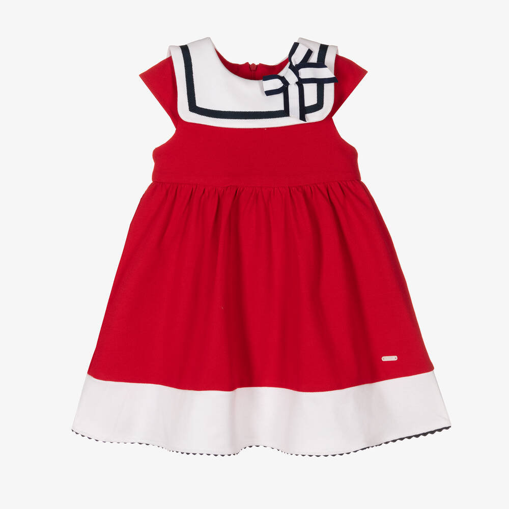 Patachou - Girls Red Piqué Cotton Dress | Childrensalon