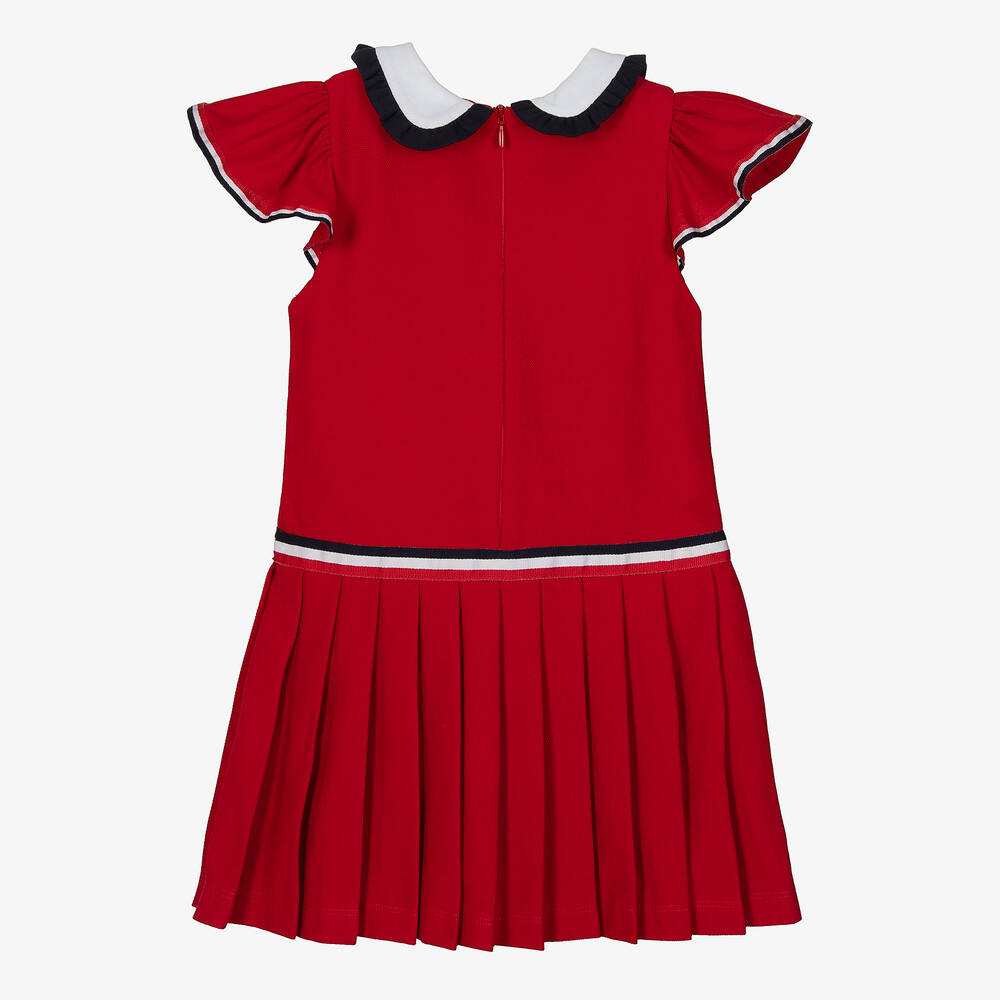 Patachou-Girls Red Pleated Cotton Dress | Childrensalon Outlet