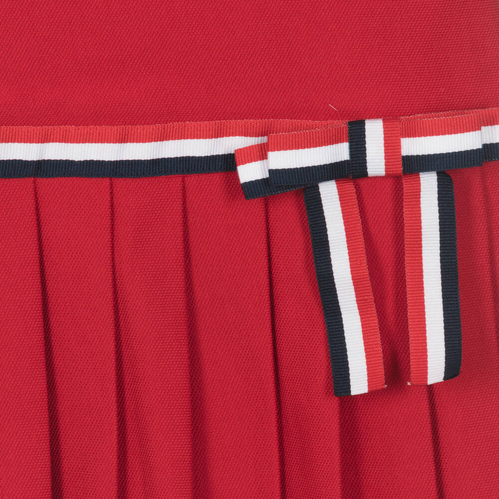 Patachou-Girls Red Pleated Cotton Dress | Childrensalon Outlet