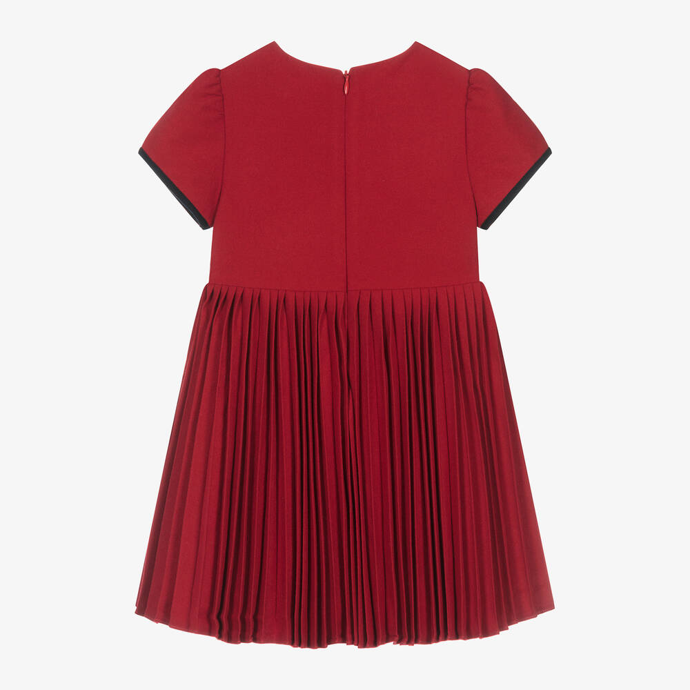 Patachou-Girls Red Pleated Twill Dress  | Childrensalon Outlet