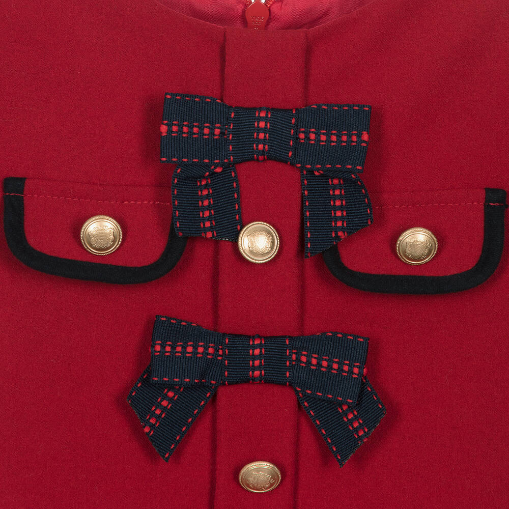 Patachou-Girls Red Pleated Twill Dress  | Childrensalon Outlet