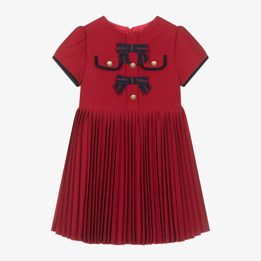 Patachou-Girls Red Pleated Twill Dress  | Childrensalon Outlet