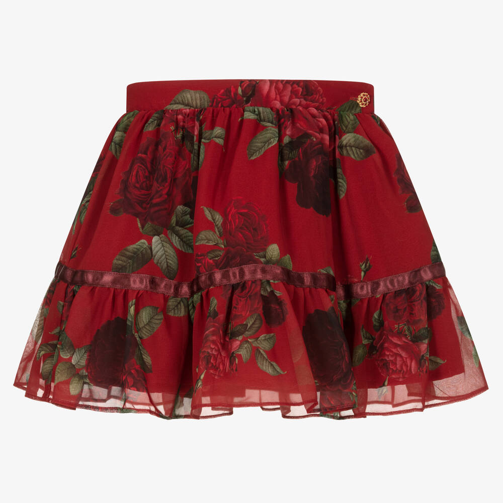 Patachou - Girls Red Rose Chiffon Skirt | Childrensalon