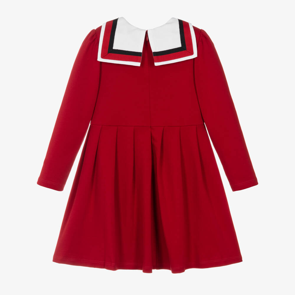 Patachou-Girls Red Sailor Collar Cotton Jersey Dress | Childrensalon Outlet