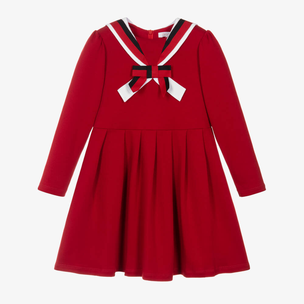 Patachou-Girls Red Sailor Collar Cotton Jersey Dress | Childrensalon Outlet
