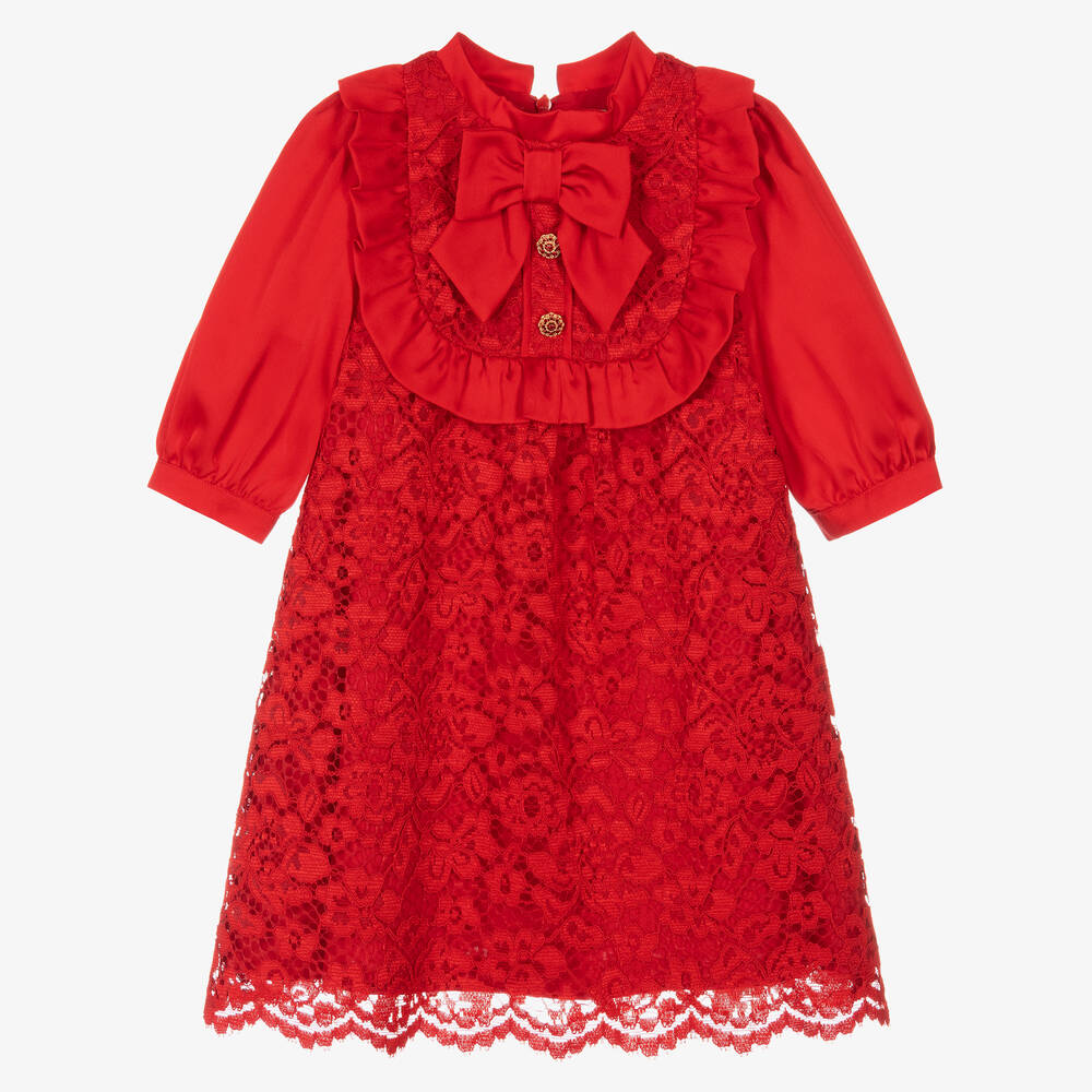 Patachou - Robe rouge en satin et dentelle | Childrensalon