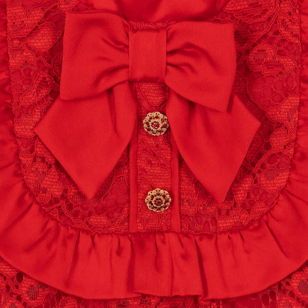 Patachou-Girls Red Satin & Lace Dress | Childrensalon Outlet