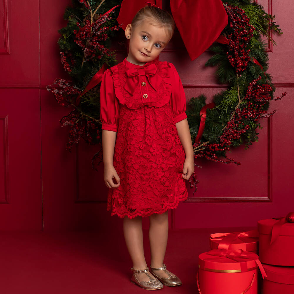 Patachou-Girls Red Satin & Lace Dress | Childrensalon Outlet